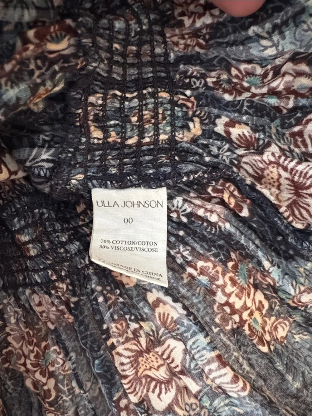 Ulla Johnson Navy Floral Puff-Sleeve Smocked Blouse